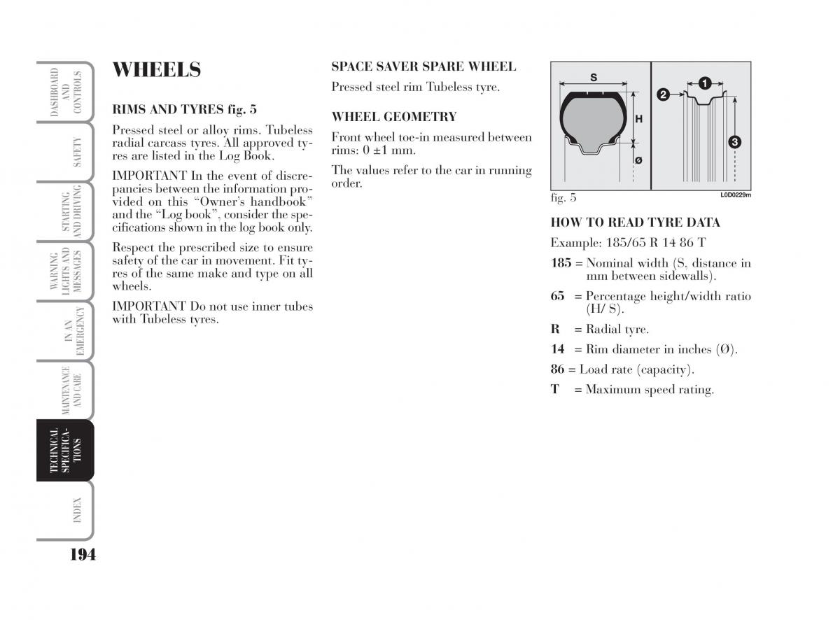 Lancia Musa owners manual / page 195