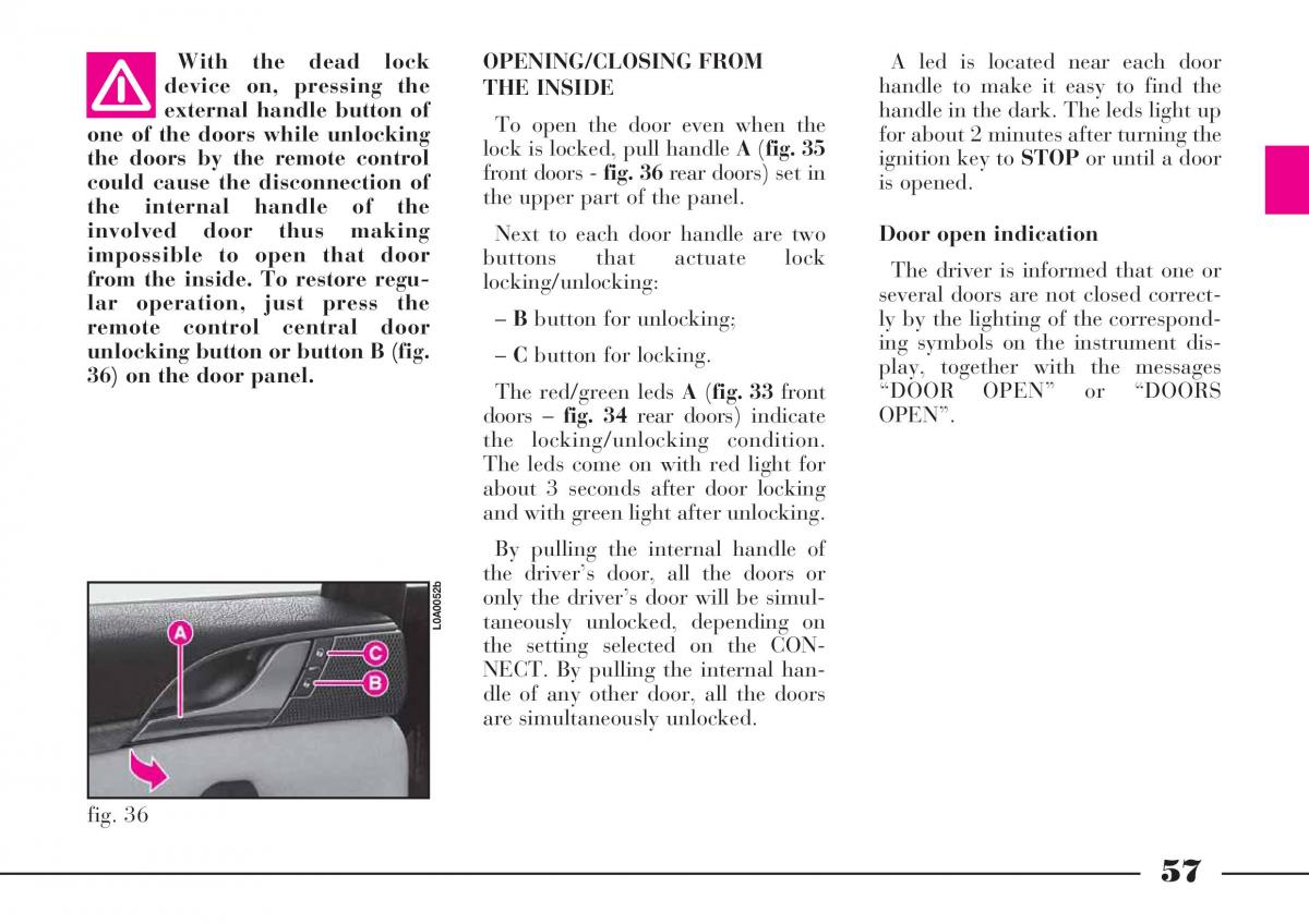 Lancia Thesis owners manual / page 58