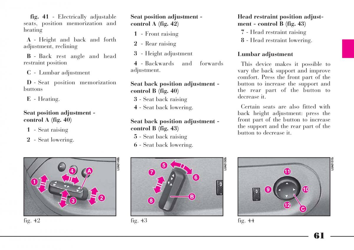 Lancia Thesis owners manual / page 62