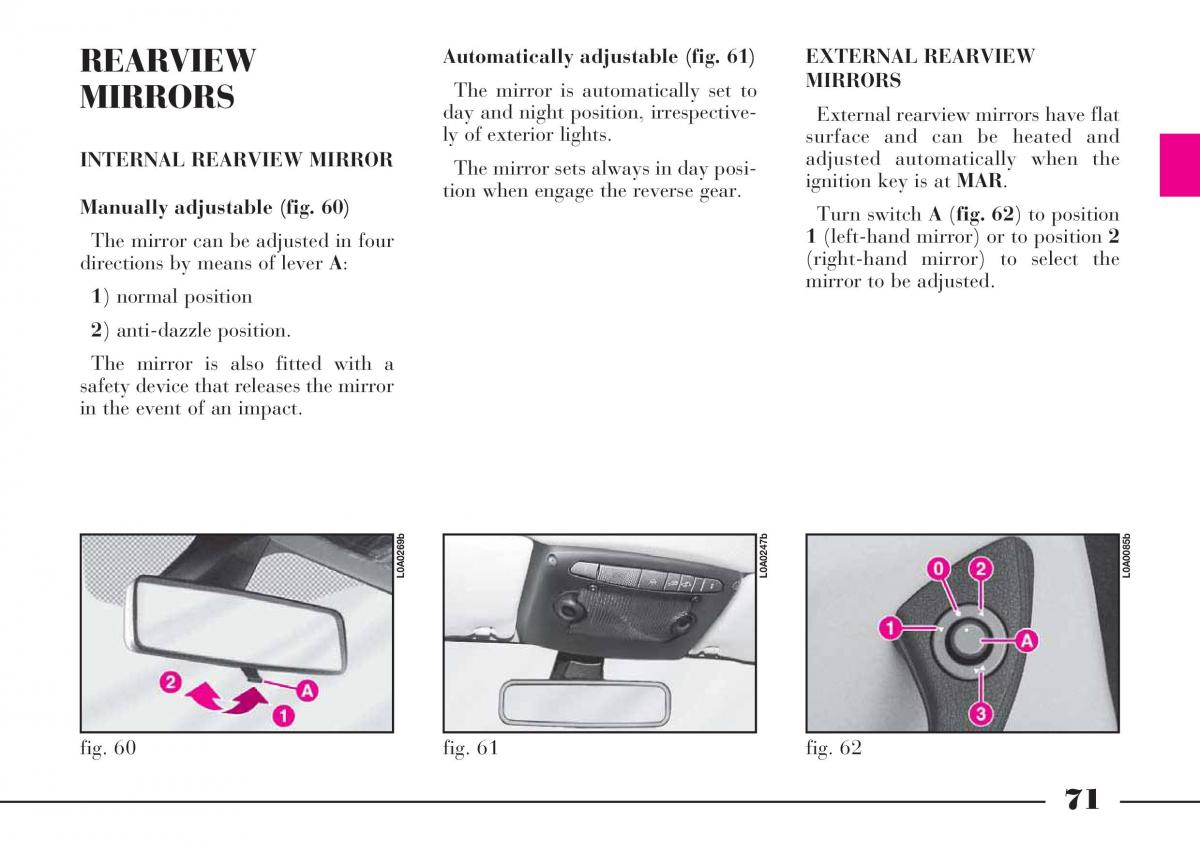 Lancia Thesis owners manual / page 72