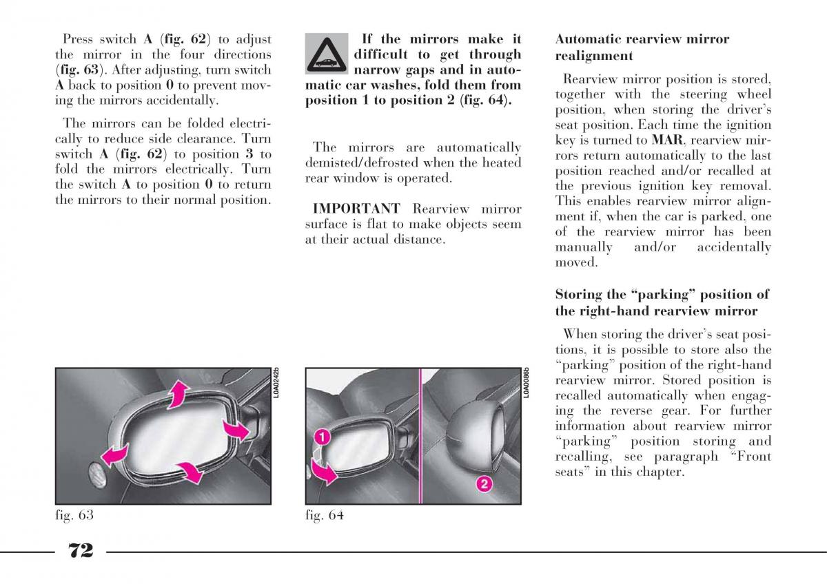 Lancia Thesis owners manual / page 73