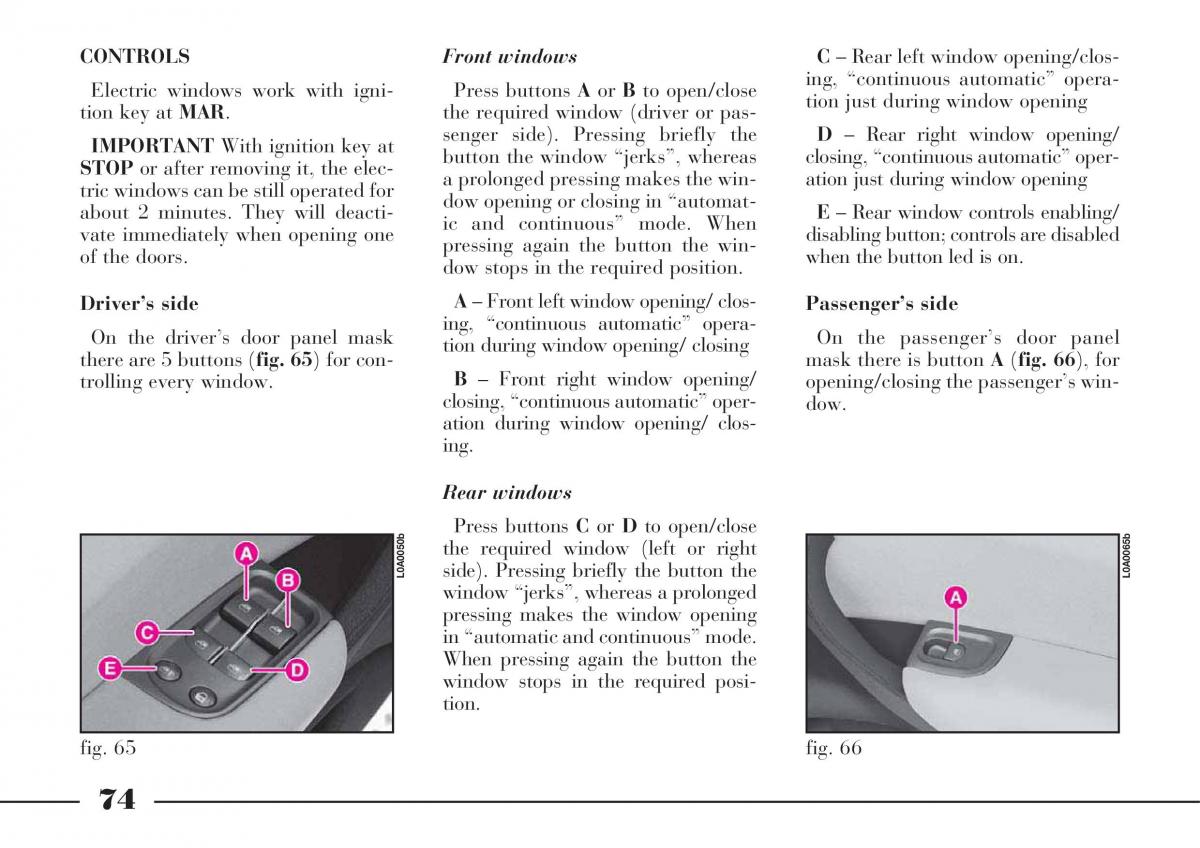 Lancia Thesis owners manual / page 75