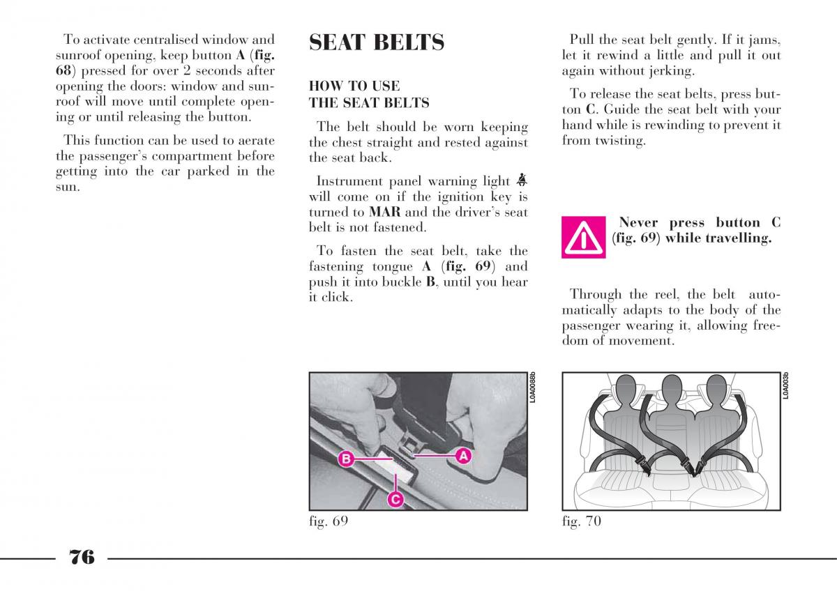 Lancia Thesis owners manual / page 77