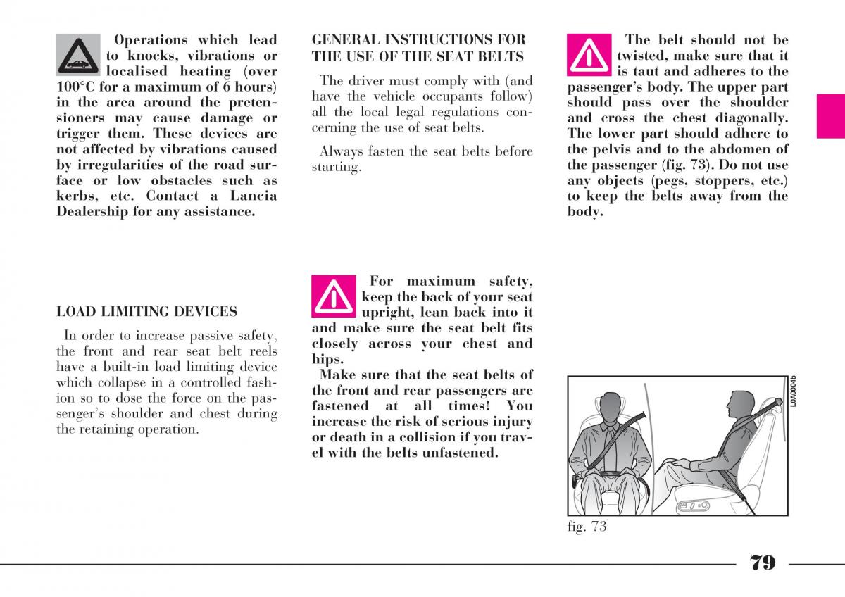 Lancia Thesis owners manual / page 80