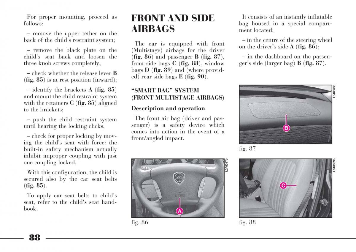 Lancia Thesis owners manual / page 89