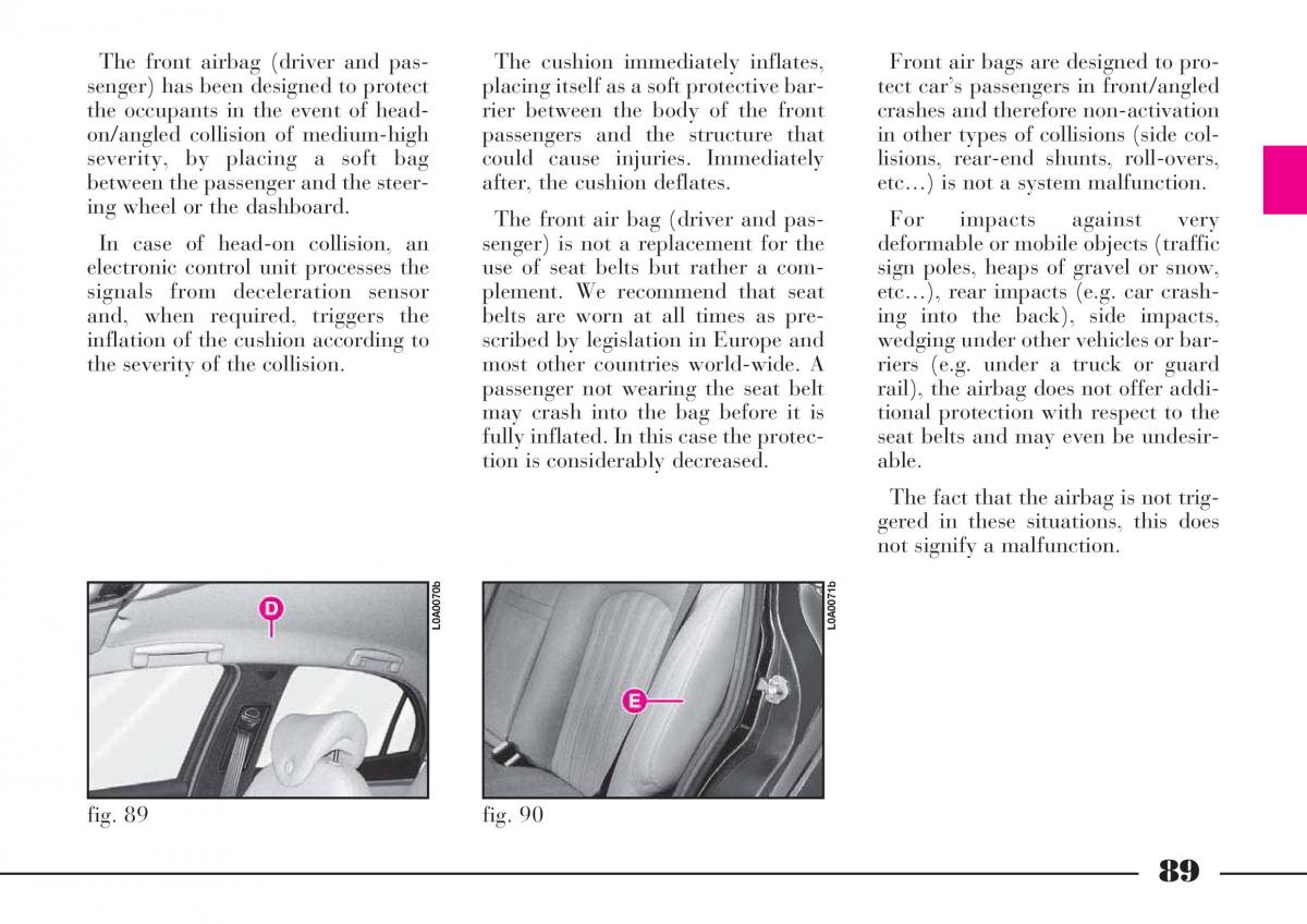 Lancia Thesis owners manual / page 90