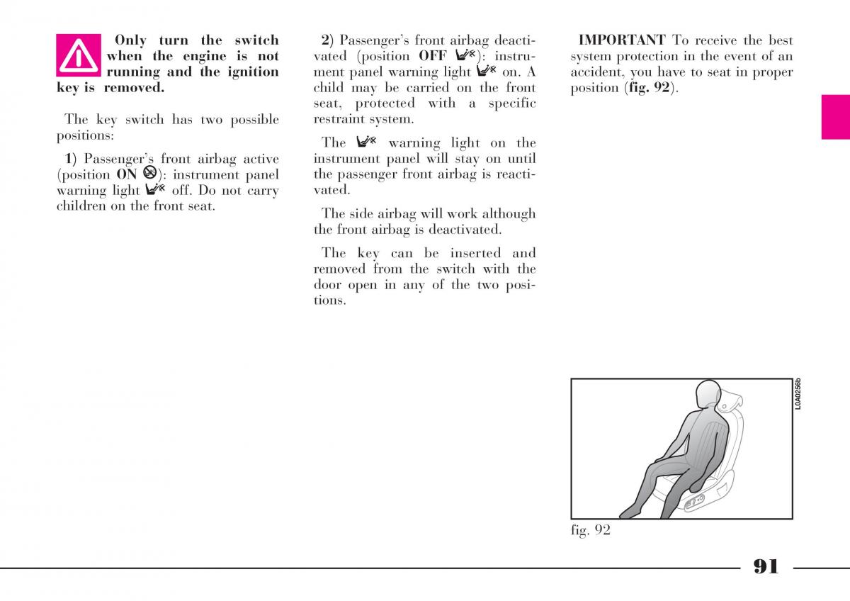 Lancia Thesis owners manual / page 92