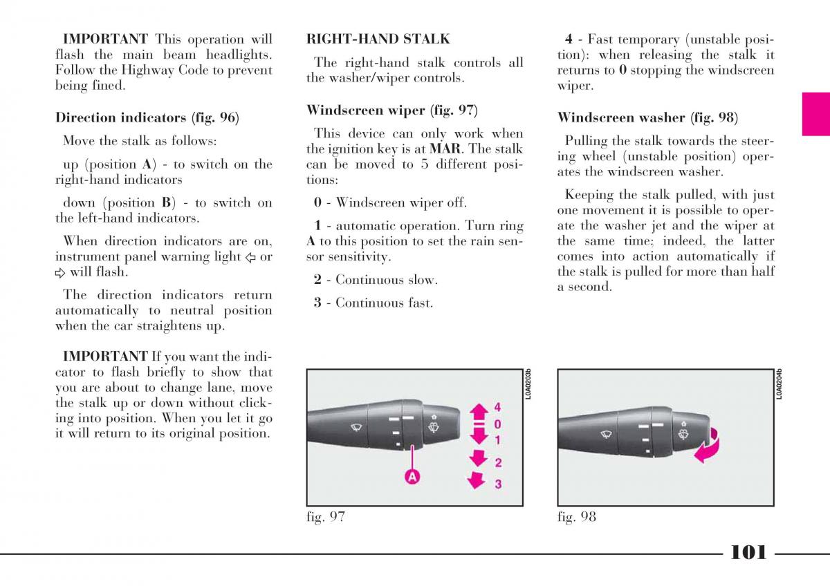 Lancia Thesis owners manual / page 102