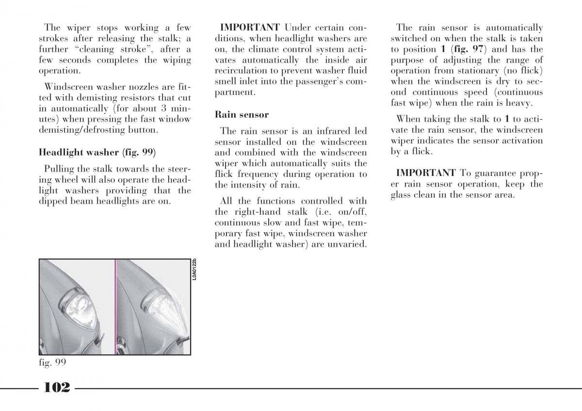 Lancia Thesis owners manual / page 103