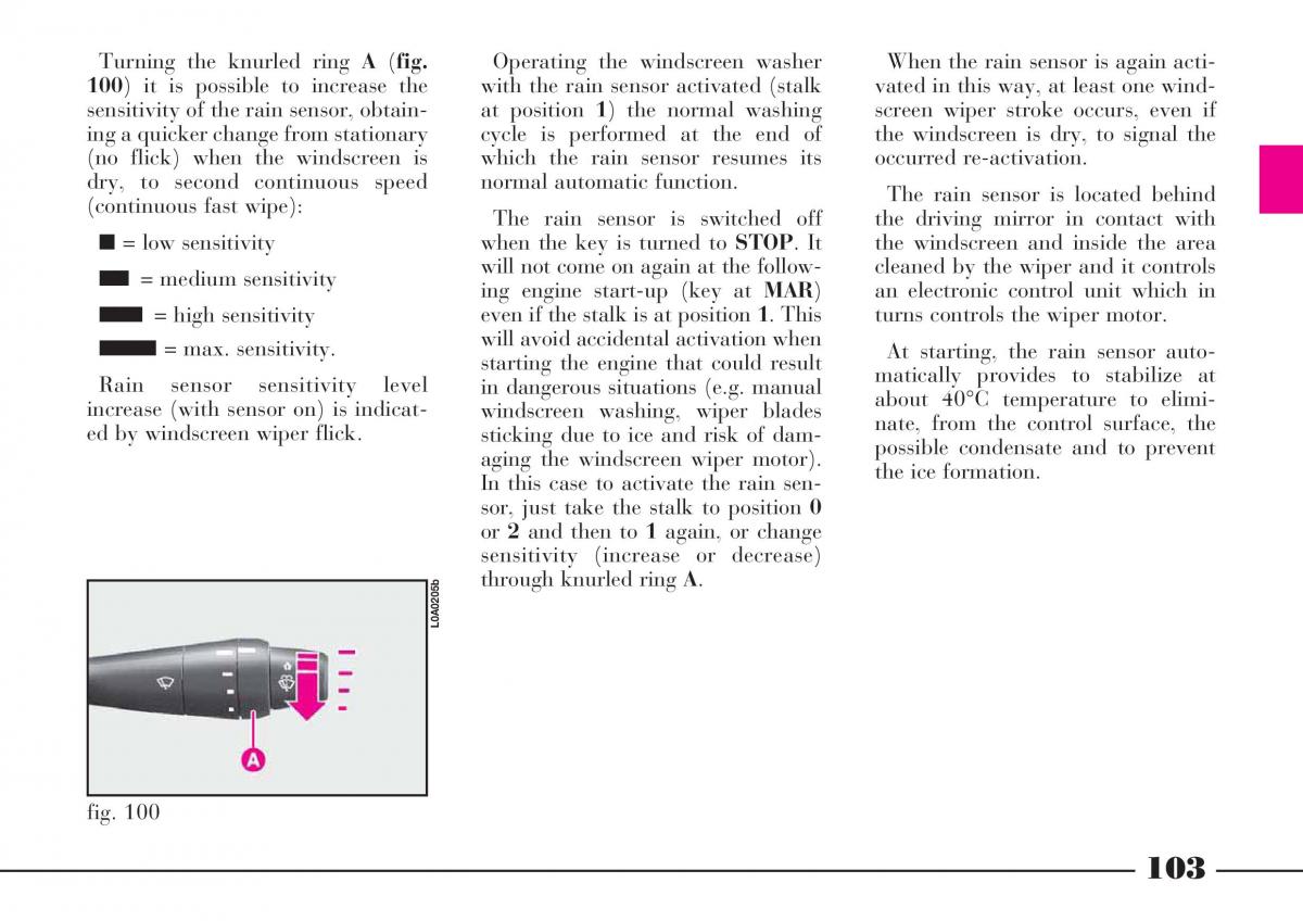 Lancia Thesis owners manual / page 104