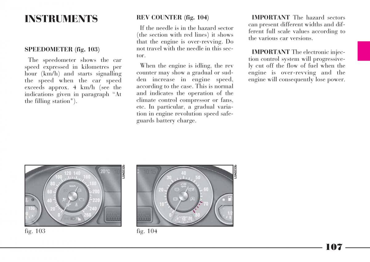 Lancia Thesis owners manual / page 108