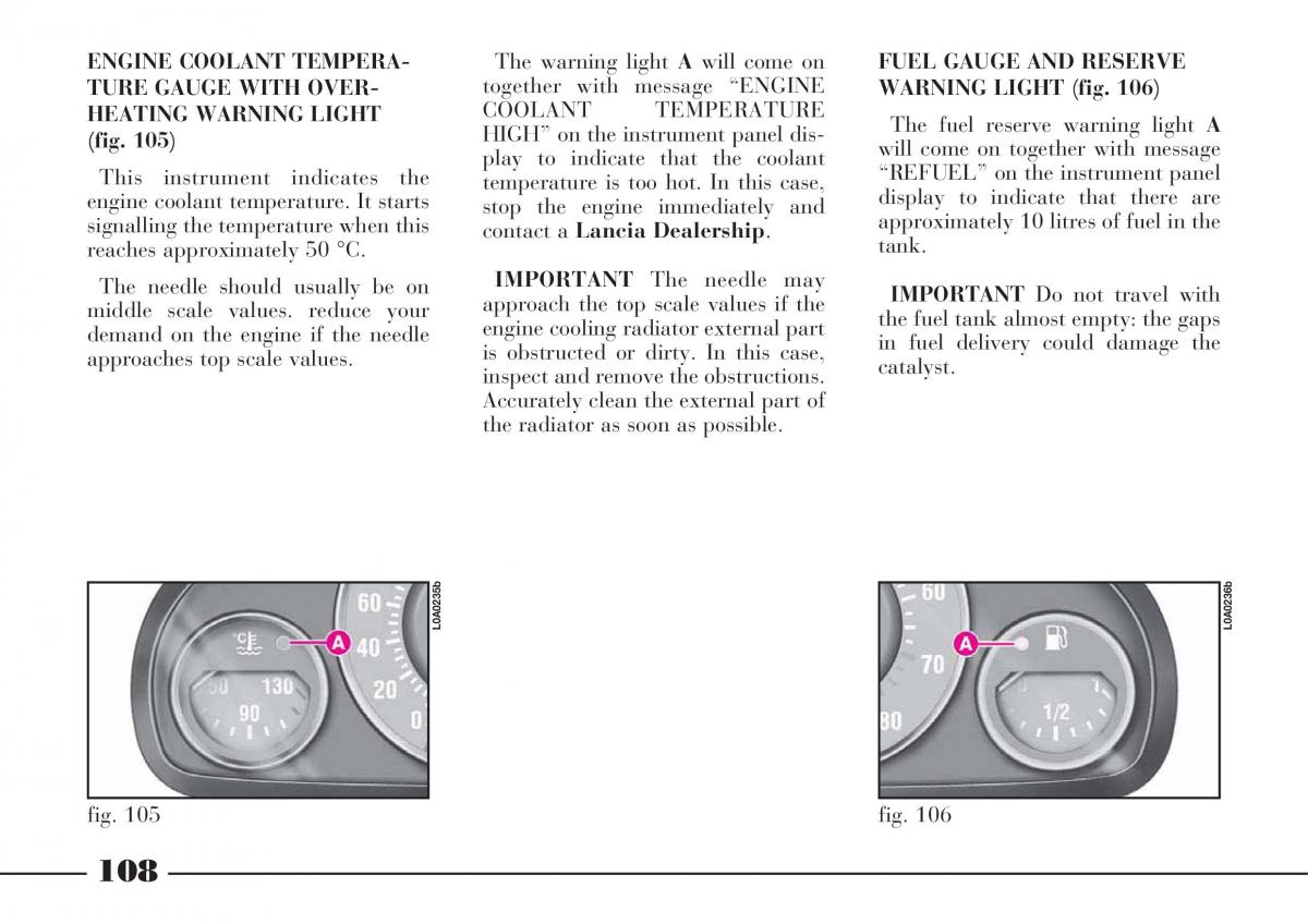 Lancia Thesis owners manual / page 109