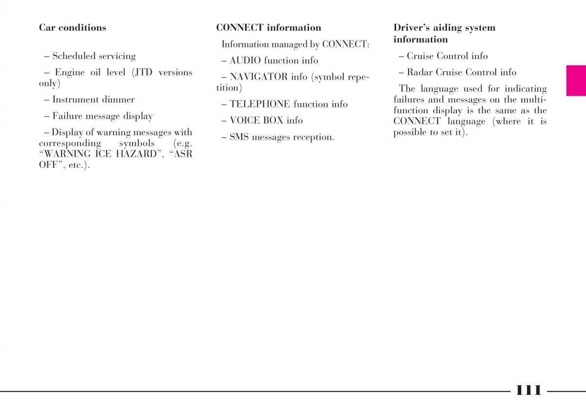 Lancia Thesis owners manual / page 112