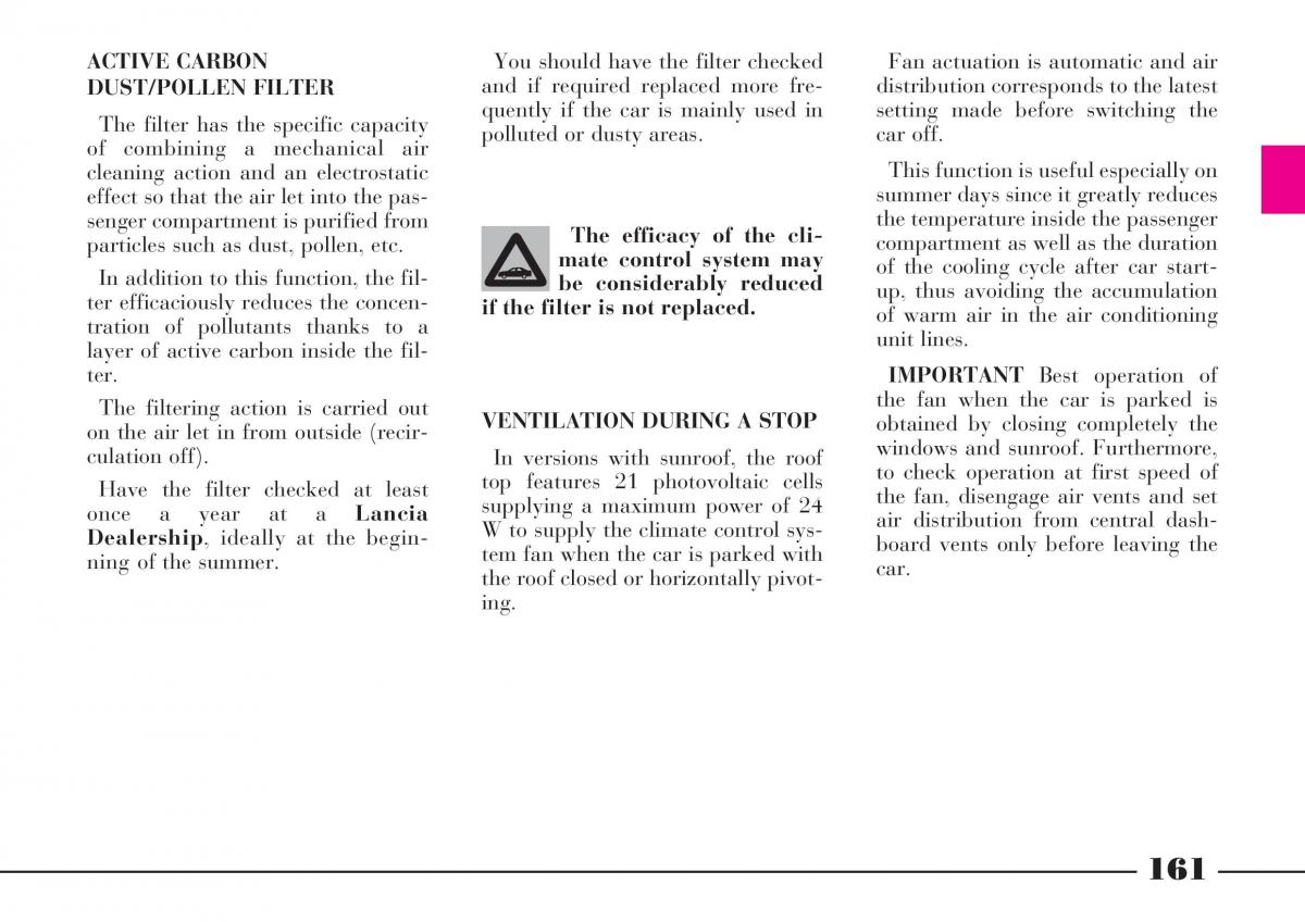 Lancia Thesis owners manual / page 162