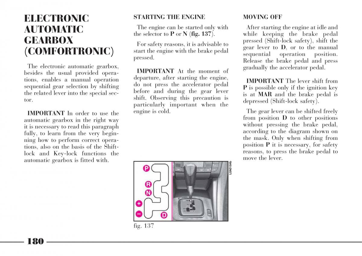 Lancia Thesis owners manual / page 181