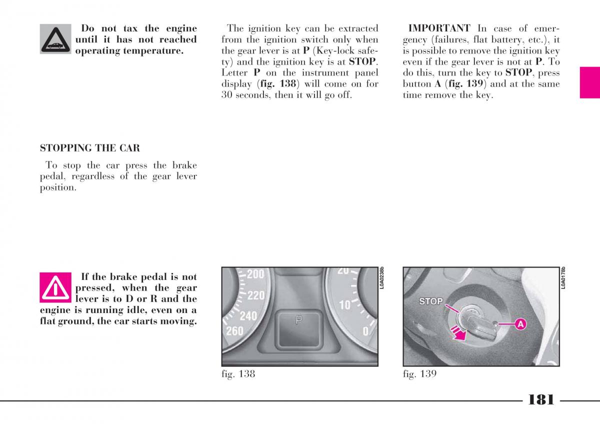 Lancia Thesis owners manual / page 182