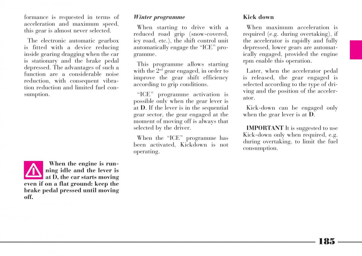 Lancia Thesis owners manual / page 186