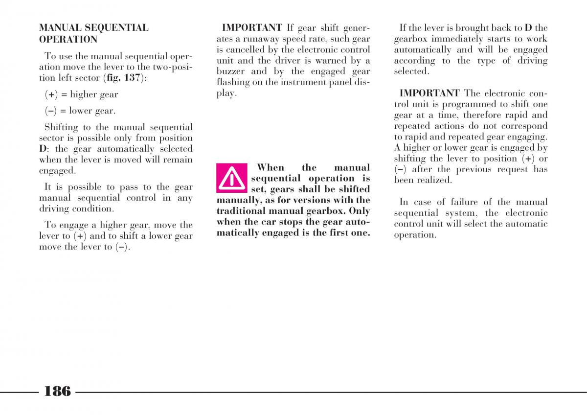 Lancia Thesis owners manual / page 187