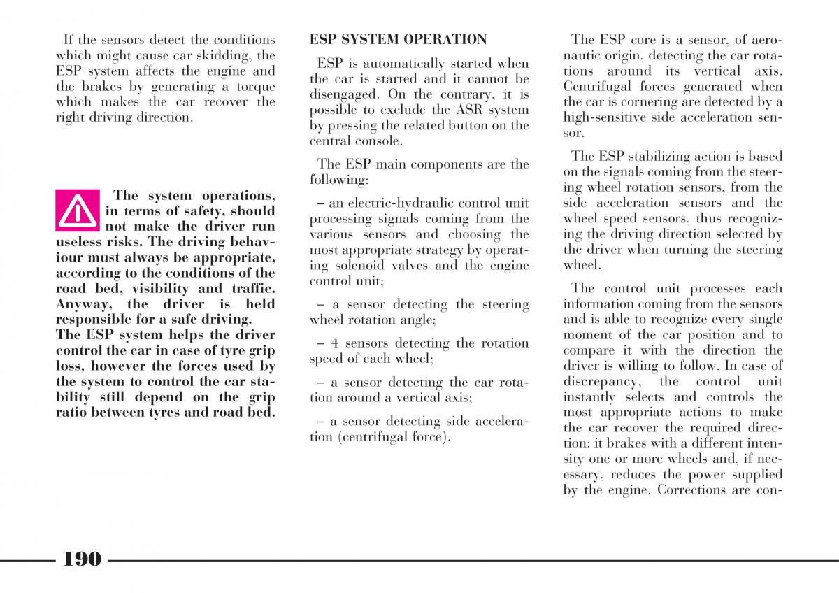 Lancia Thesis owners manual / page 191