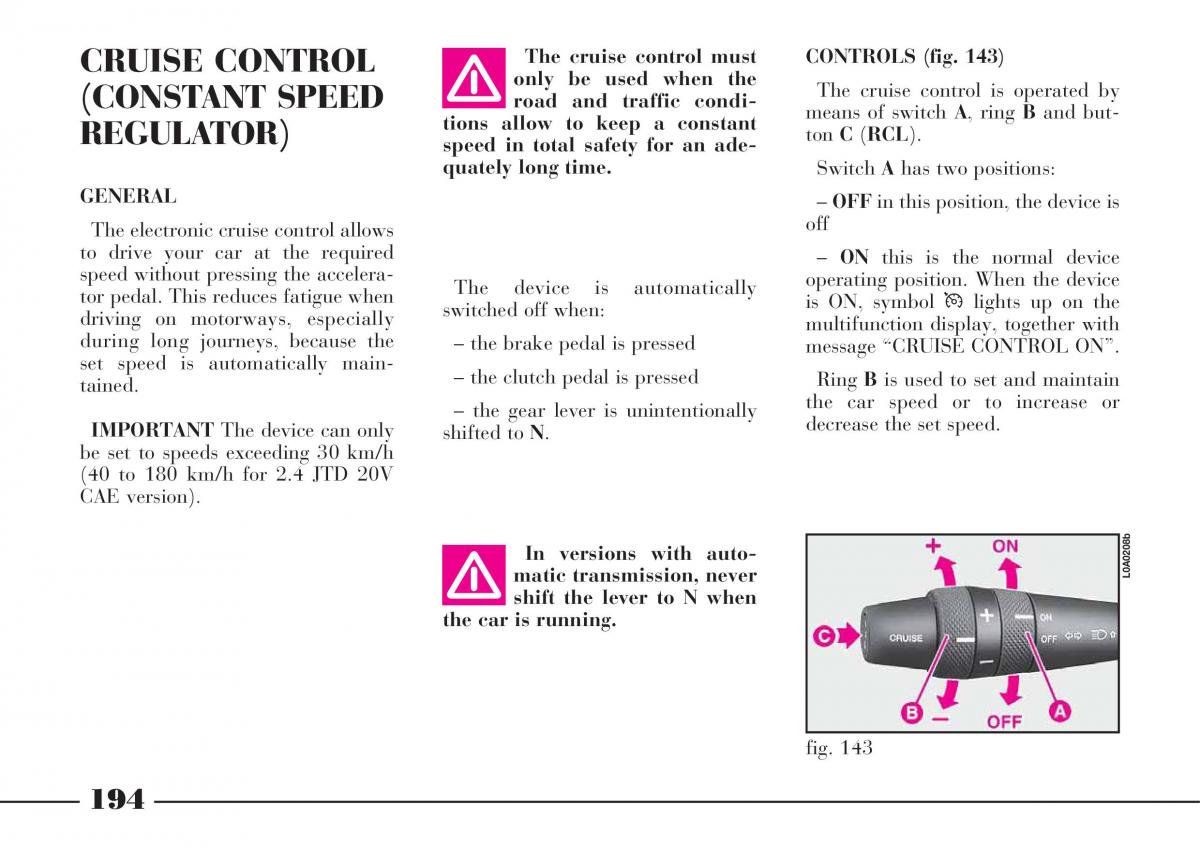 Lancia Thesis owners manual / page 195