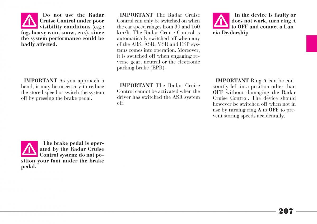 Lancia Thesis owners manual / page 208