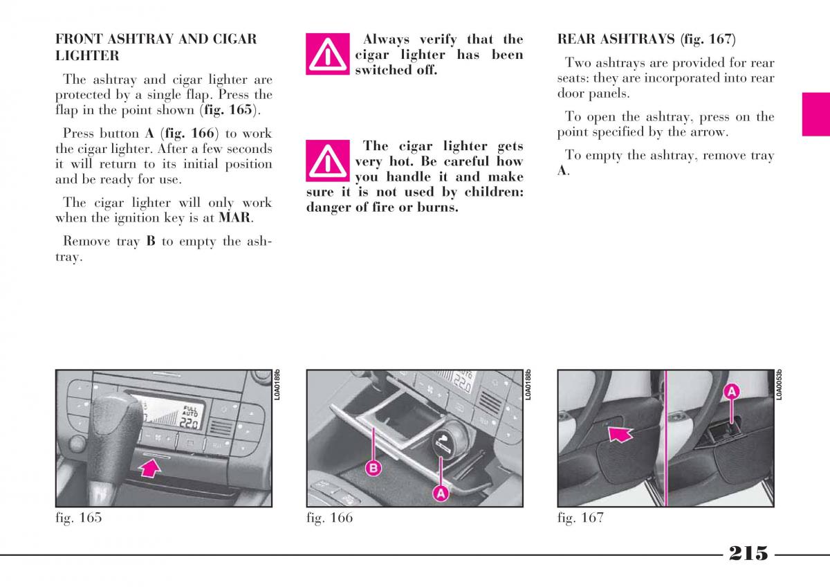 Lancia Thesis owners manual / page 216