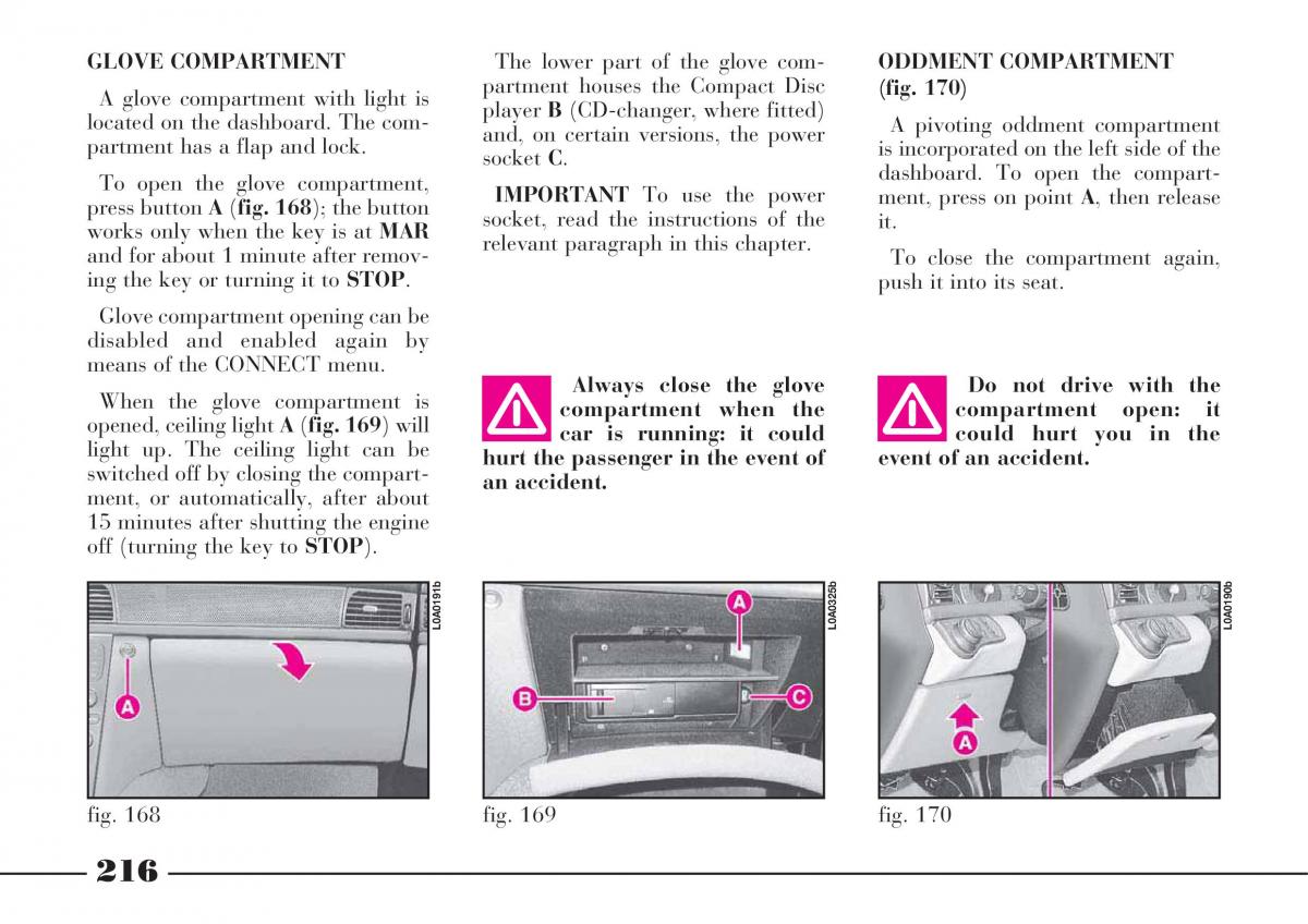 Lancia Thesis owners manual / page 217