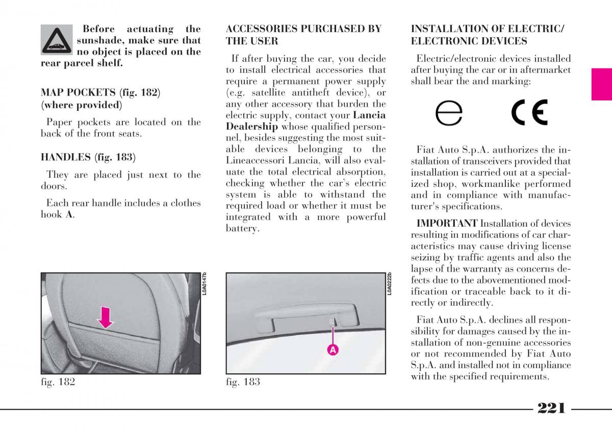 Lancia Thesis owners manual / page 222