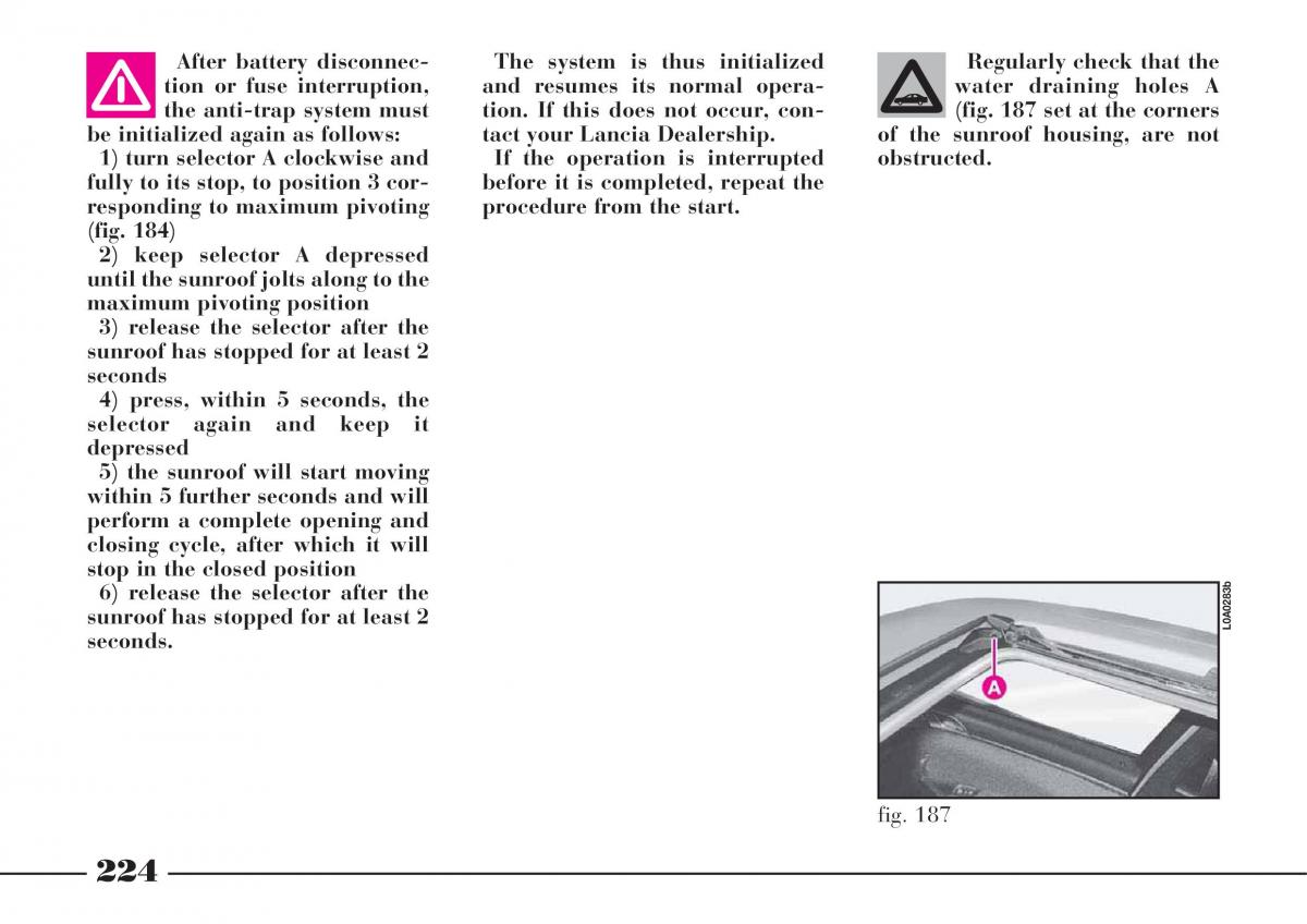 Lancia Thesis owners manual / page 225