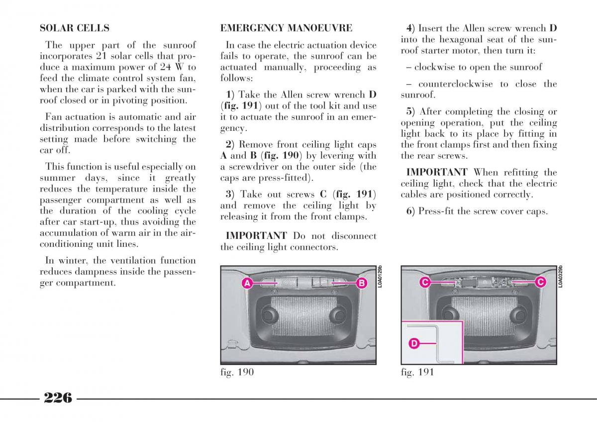 Lancia Thesis owners manual / page 227