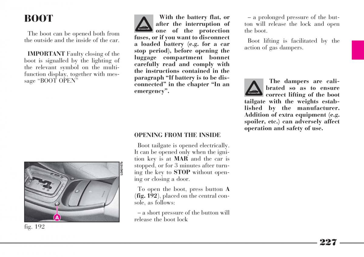 Lancia Thesis owners manual / page 228