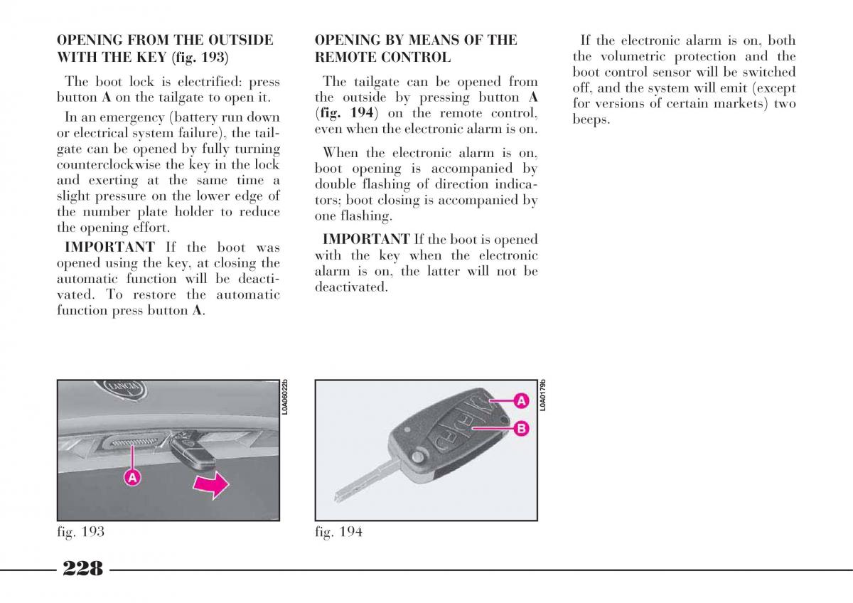 Lancia Thesis owners manual / page 229