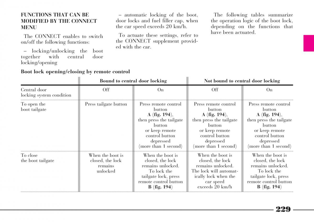 Lancia Thesis owners manual / page 230