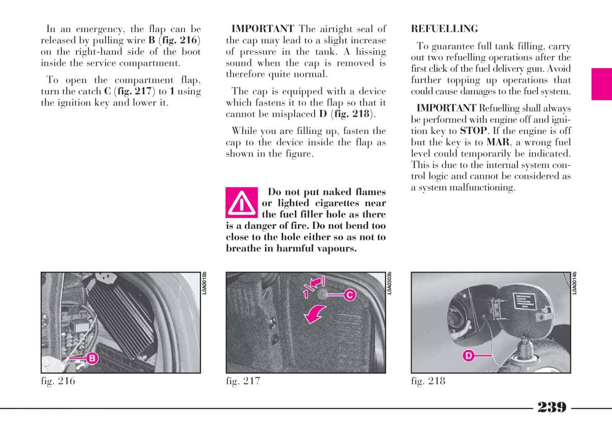 Lancia Thesis owners manual / page 240