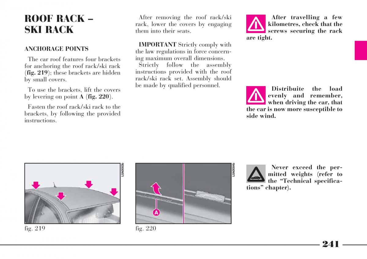 Lancia Thesis owners manual / page 242