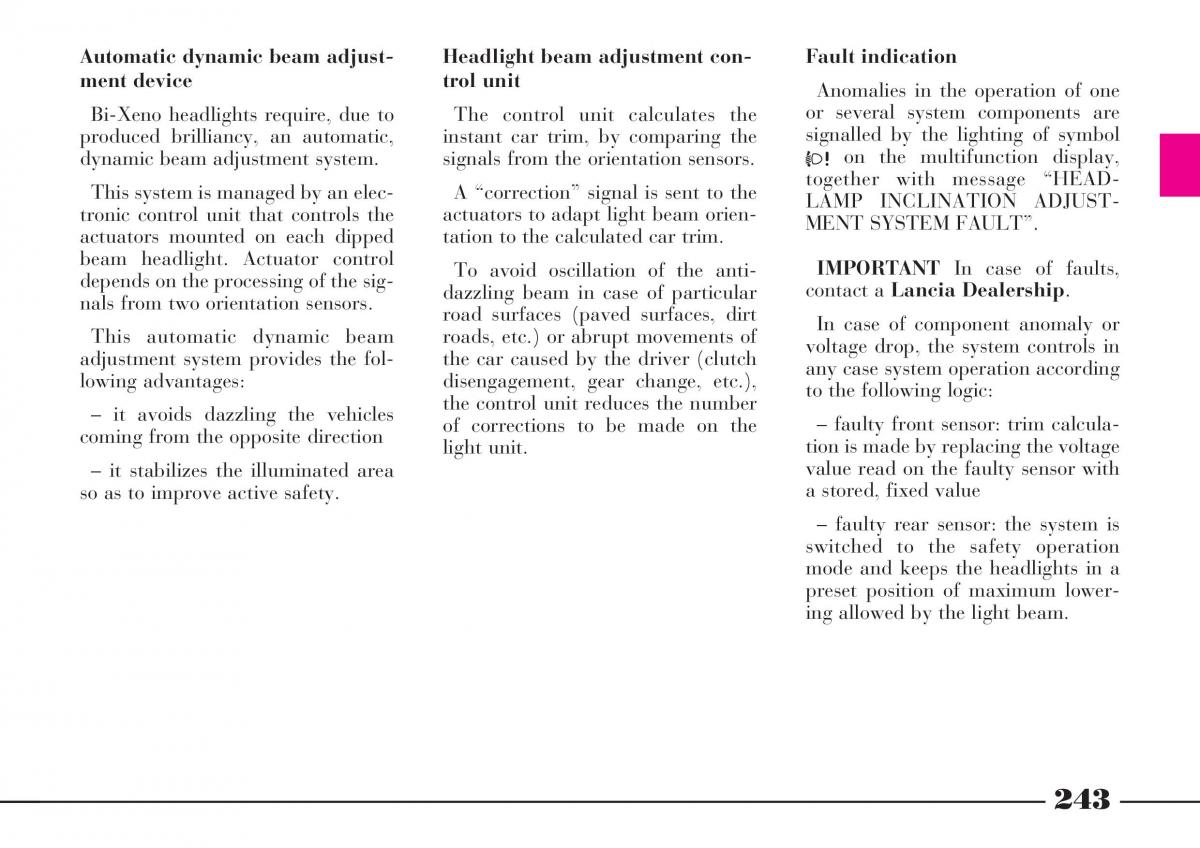 Lancia Thesis owners manual / page 244