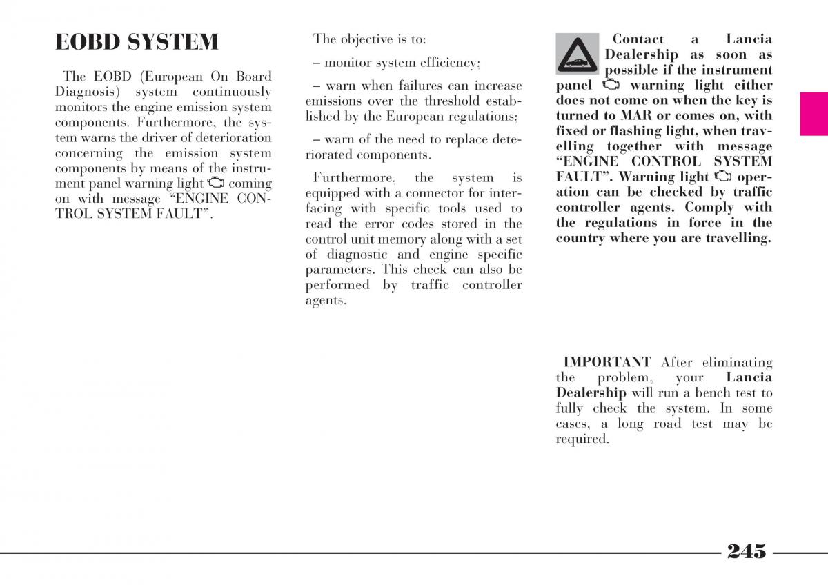 Lancia Thesis owners manual / page 246