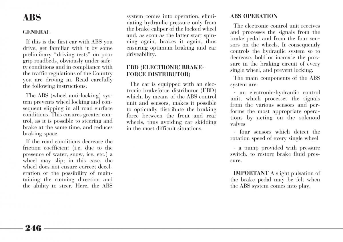 Lancia Thesis owners manual / page 247