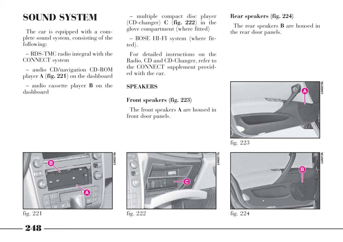 Lancia Thesis owners manual / page 249