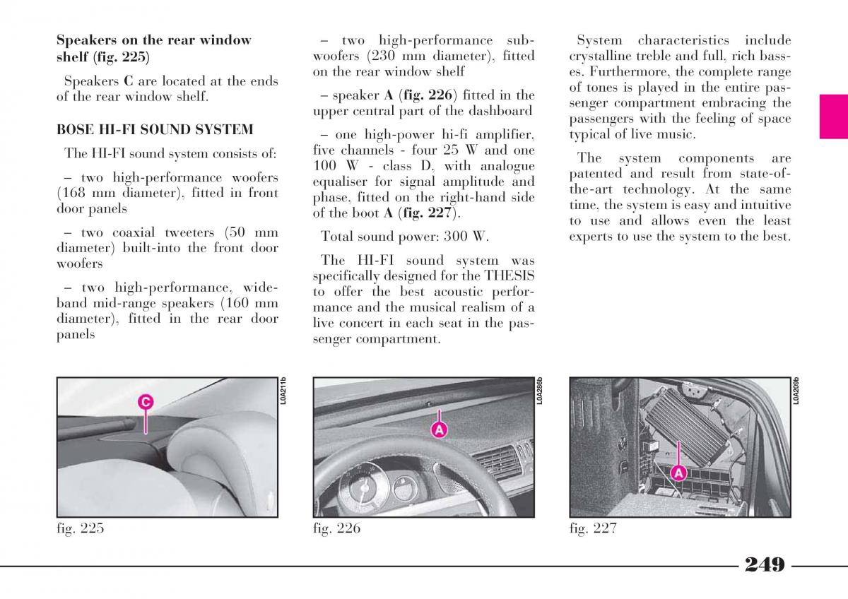 Lancia Thesis owners manual / page 250