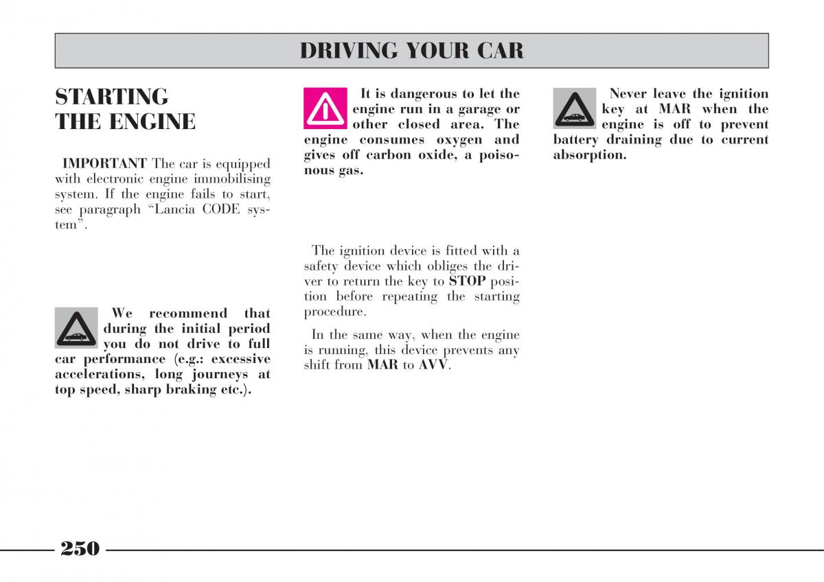 Lancia Thesis owners manual / page 251