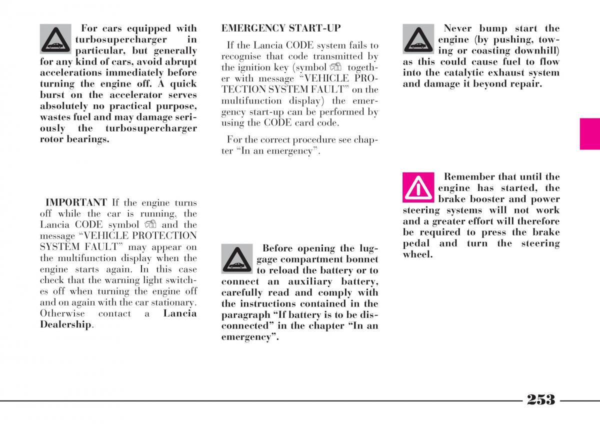 Lancia Thesis owners manual / page 254