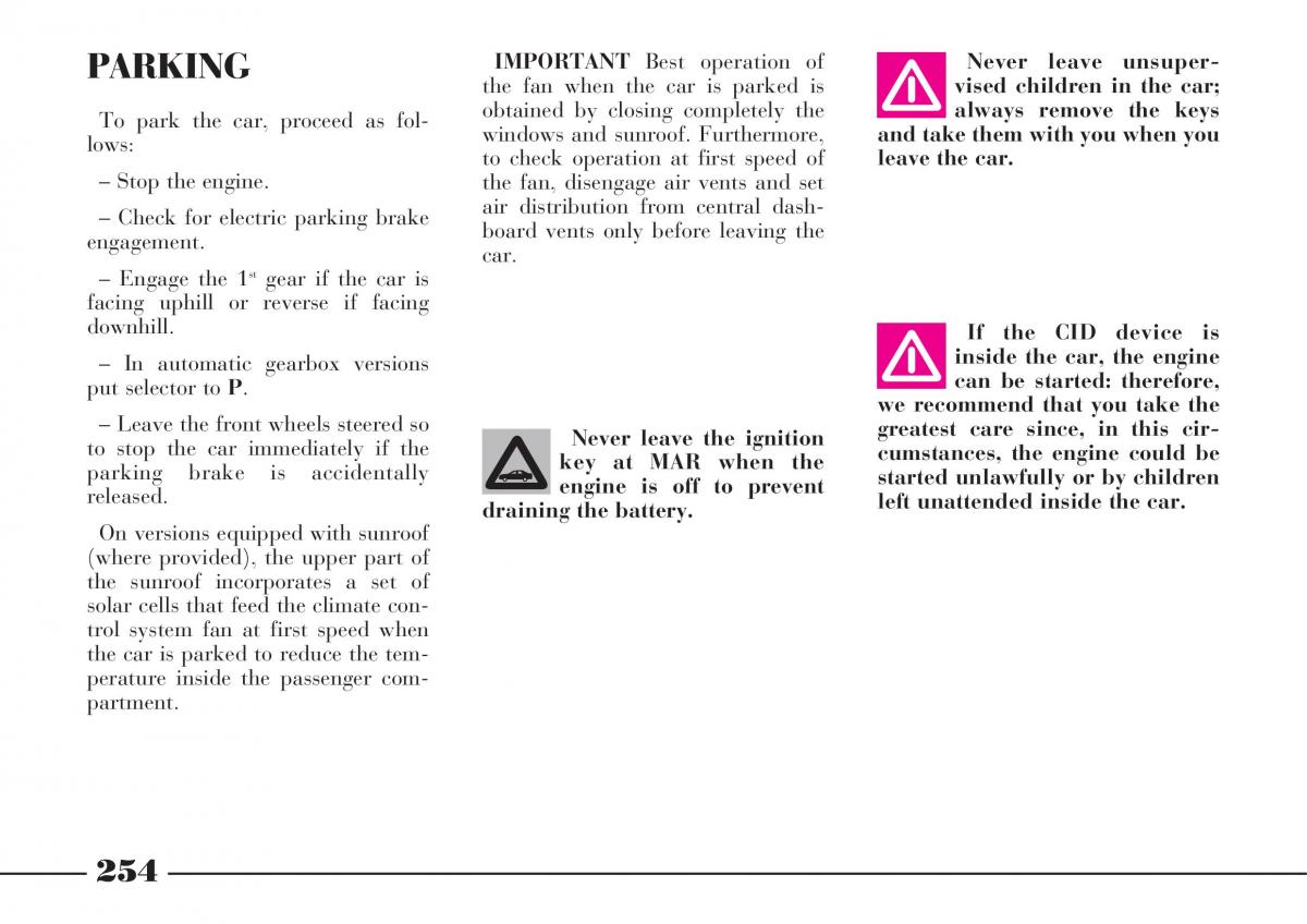 Lancia Thesis owners manual / page 255