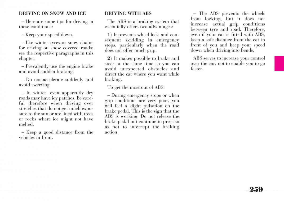 Lancia Thesis owners manual / page 260