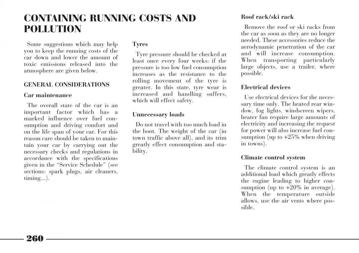 Lancia Thesis owners manual / page 261