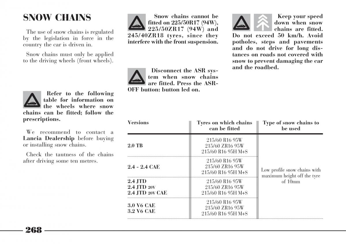 Lancia Thesis owners manual / page 269