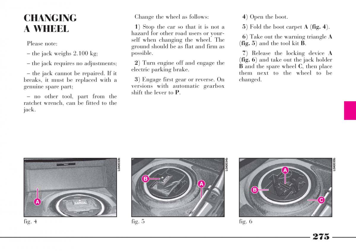 Lancia Thesis owners manual / page 276