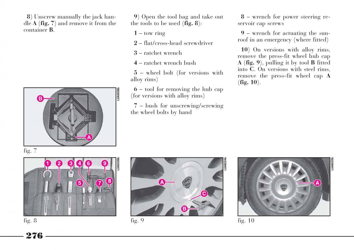 Lancia Thesis owners manual / page 277