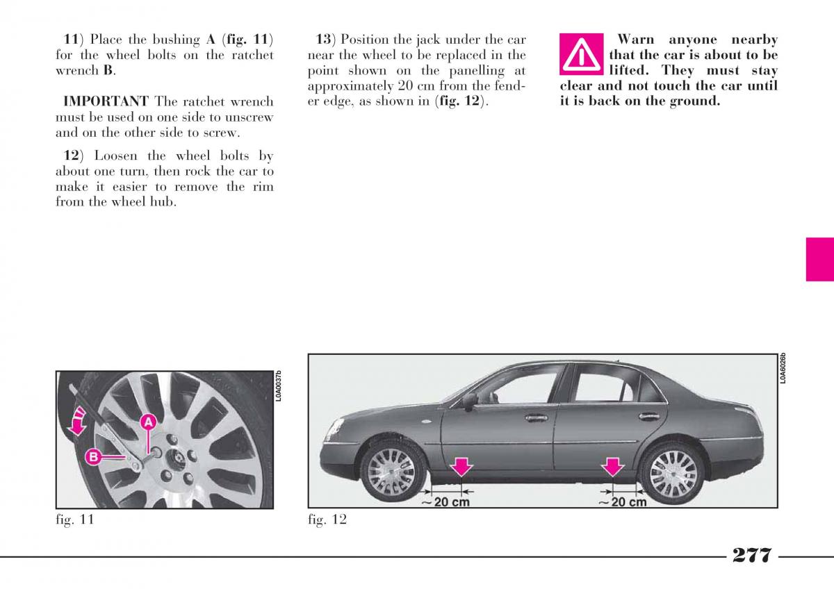 Lancia Thesis owners manual / page 278