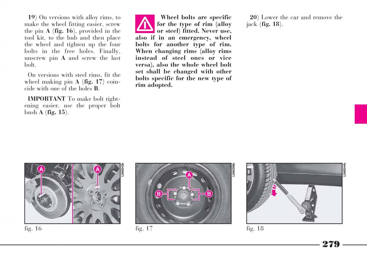 Lancia Thesis owners manual / page 280